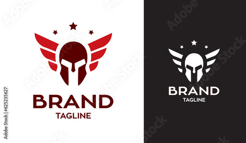 Warrior Spartan helmet with wings logo symbol vector illustration template