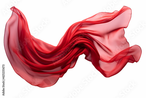 Smooth elegant red transparent fabric separated on a white background. Flying fabric texture. Generative Ai.