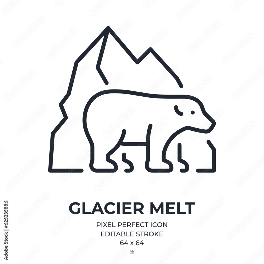 Fototapeta premium Glacier melt concept editable stroke outline icon isolated on white background flat vector illustration. Pixel perfect. 64 x 64.