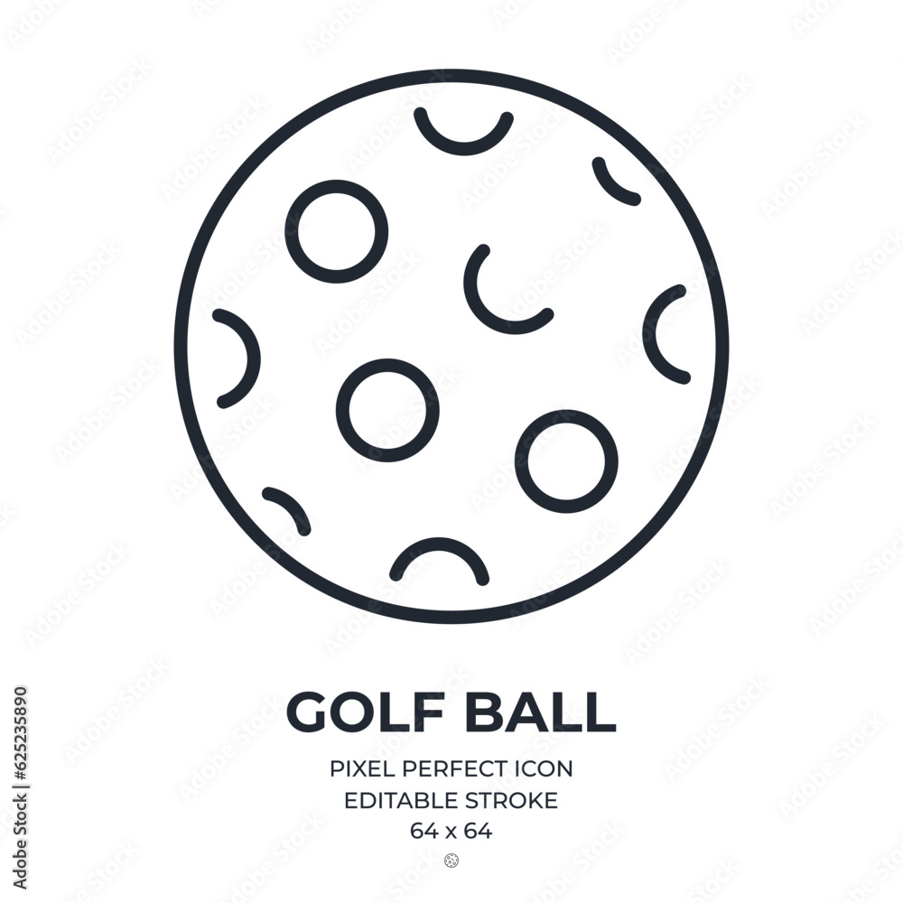 Golf ball editable stroke outline icon isolated on white background flat vector illustration. Pixel perfect. 64 x 64.