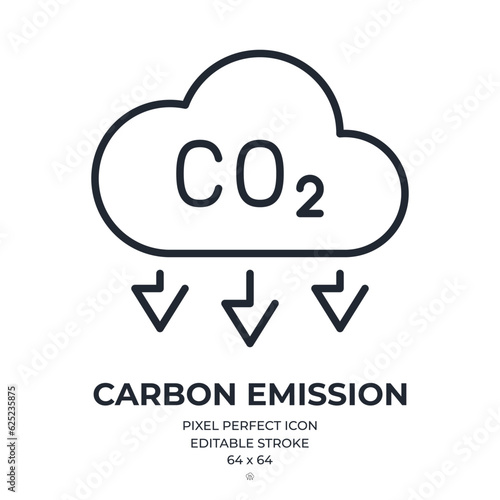 CO2 carbon emission editable stroke outline icon isolated on white background flat vector illustration. Pixel perfect. 64 x 64.