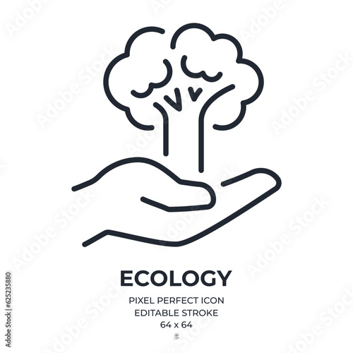 Environment protection and ecology concept editable stroke outline icon isolated on white background flat vector illustration. Pixel perfect. 64 x 64.