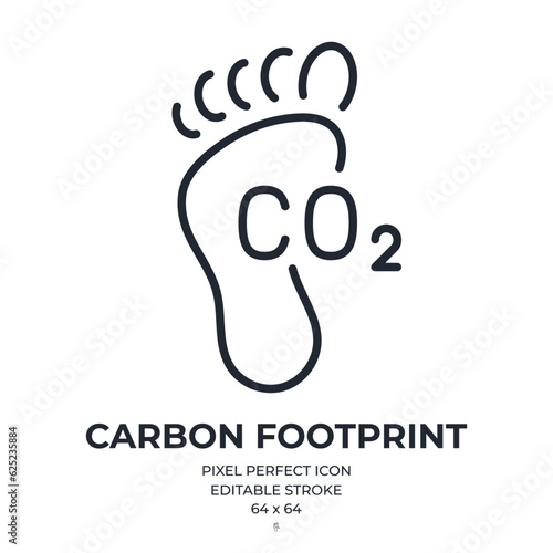 CO2 carbon footprint editable stroke outline icon isolated on white background flat vector illustration. Pixel perfect. 64 x 64.