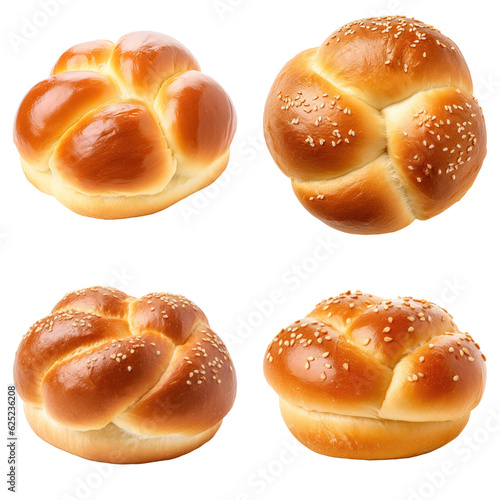 a collection of various bread rolls isolated on a transparent background, generative AI