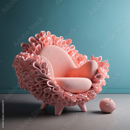 Generative AI Illustration. Coral shape chair.