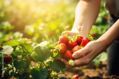 Close-Up Hand Harvesting Strawberry