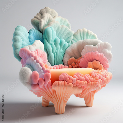Generative AI Illustration. Coral shape chair.