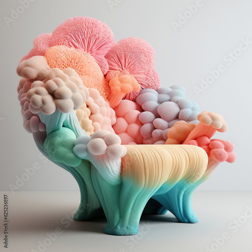 Generative AI Illustration. Coral shape chair.