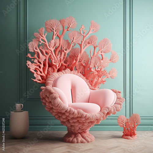 Generative AI Illustration. Coral shape chair.