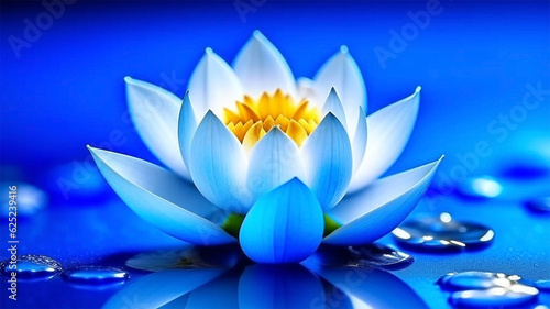 White lotus flower blossom on a blue background.Esoteric symbol,yoga,meditation concept for design.Generative AI.
