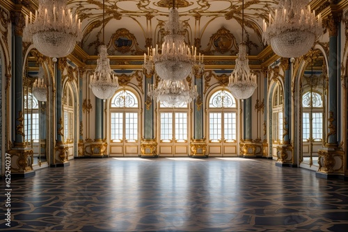 Antique Rococo Ballroom at Queluz National Palace, Sintra, Lisbon: A Portuguese Masterpiece. Generative AI