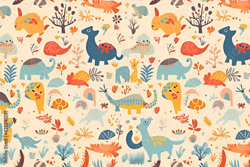  Explore our captivating Dinosaur Cartoon Pattern - Perfect for scrapbooks and wallpapers. Seamless Jurassic Era design. 