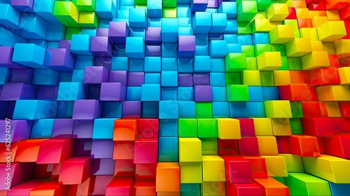 Colorful Blocks Abstract Background - Rainbow of Red  Green  and Blue Cubes in a 3D Render  Generative AI