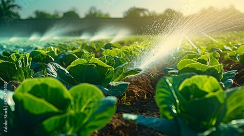 Efficient Irrigation Techniques for Watering Crops on Green Farms  Boosting Agriculture and Food Production. Generative AI