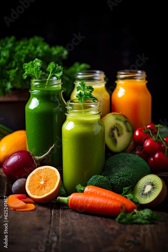 Fresh and Healthy Vegetable Smoothies: A Colorful Mix of Natural Ingredients for Nourishment and Detox: Generative AI