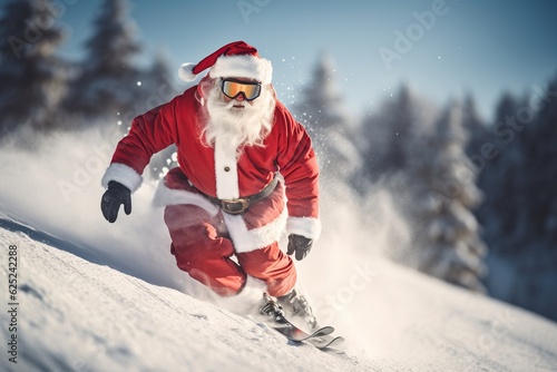 Santa Claus skiing, winter sports, Christmas - Generative ai