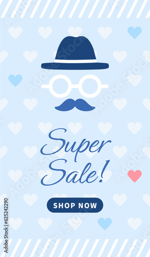 Father's day Poster banner template. cute vector illustration for social media, greeting card, shop, invitation, discount, sale, flyer, decoration.