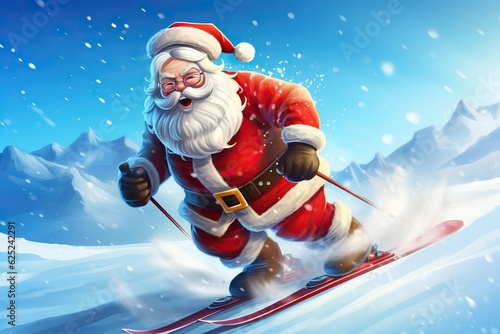 Illustration of Santa Claus Hiting the Slopes: A Merry Skiing Christmas - Generative ai