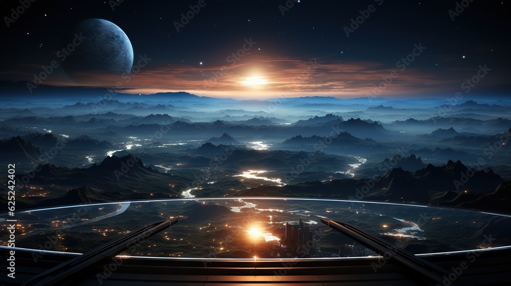a view of a planet from a space station at night. generative ai a view of a planet from a space station at night. generative ai