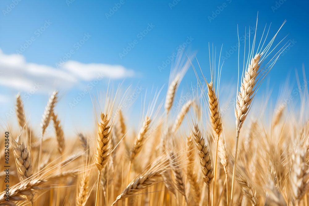 Close up wheat fields, blue sky and sunny day. Close up wheat fields, blue sky and sunny day.