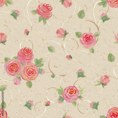 Watercolor roses flowers. B...