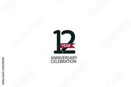 12th, 12 years, 12 year anniversary celebration dark green Line. logotype isolated on White background for celebration, invitation card, and greeting card-Vector