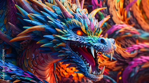 portrait of a dragon, Abstract art colorful painting lion. Generative AI