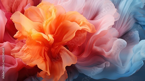  a close up of a flower on a blue background with a pink and orange flower. generative ai