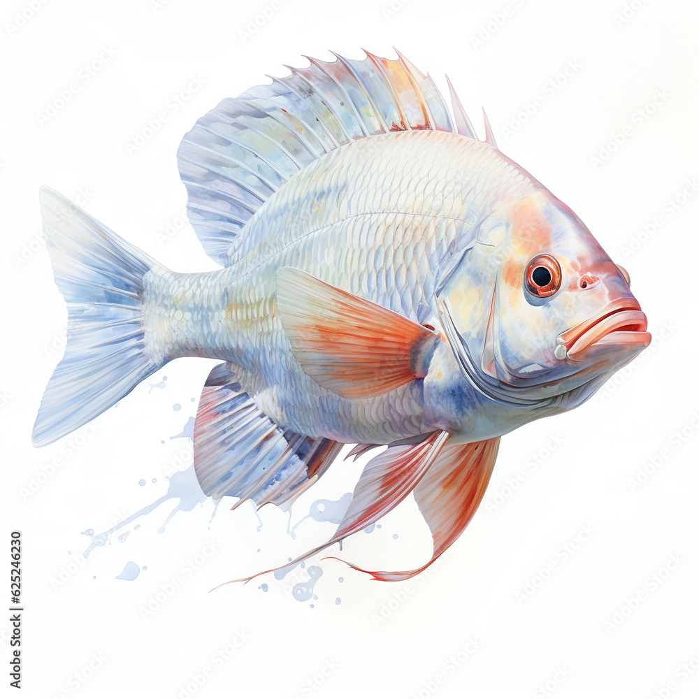 multi-colored fish painted with paints on a white background isolated watercolor large multi-colored fish painted with paints on a white background isolated watercolor large