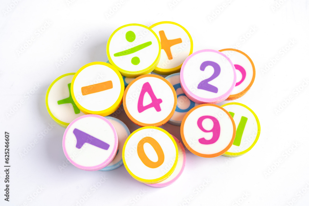 Math number colorful on white background, education study mathematics learning teach concept. Math number colorful on white background, education study mathematics learning teach concept.