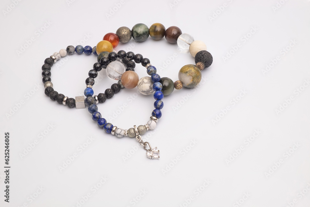 Obraz premium Various of Stone Beads Bracelet, Natural Gemstone Amulet with Magical Power