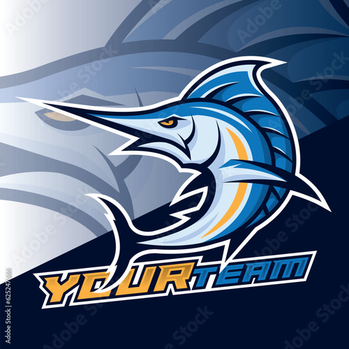 Marlin fish mascot logo design, marlin esport logo, fishing logo mascot, gamer logo, marine, sailor.