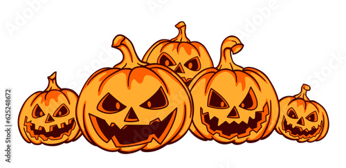 Set of pumpkin. happy halloween. Monsters faces. Scary print for design. Vector illustration.
