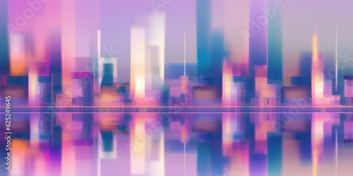 Skyline city abstract urban background. Modern reflections on water illustration. Futuristic skyline town artwork  digital drawing for interior design  fashion textile fabric  wallpaper