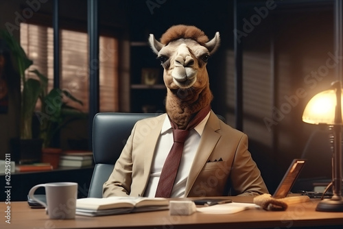 Professional Camel Dressed in a Business Suit at the Office, generative AI