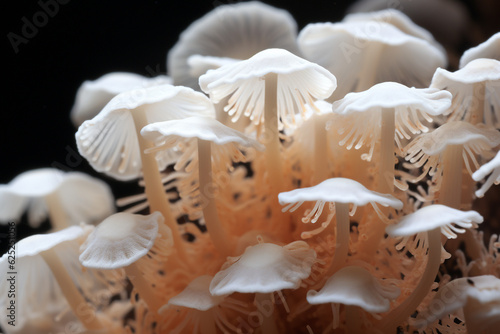 Beautiful white forest mushrooms - Mucidula mucida, Oudemansiella mucida, commonly known as porcelain fungus. High quality photo photo