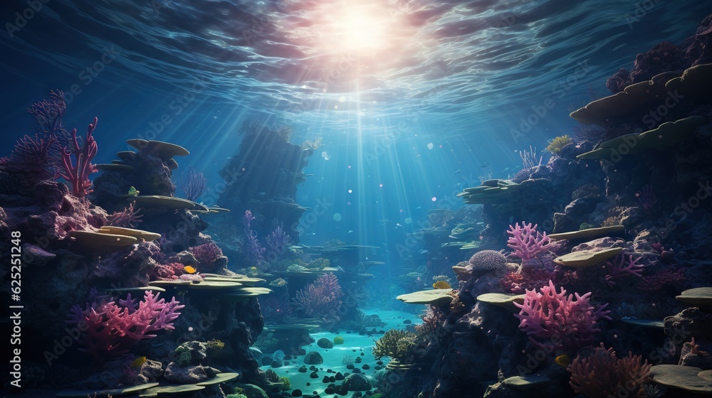 an underwater scene of a coral reef with a sunbeam. generative ai an underwater scene of a coral reef with a sunbeam. generative ai