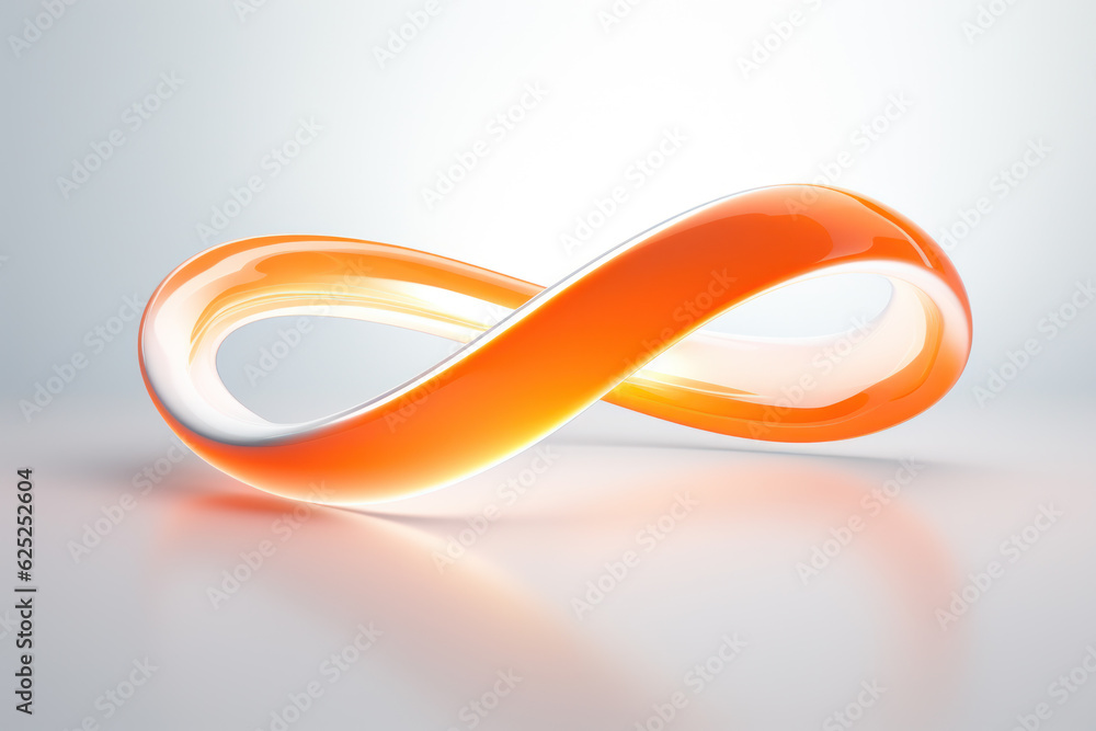 Symbole infini en 3D avec un rendu laqué brillant en orange et blanc sur un fond uni lumineux. Symbole d'infini et d'éternité appelé lemniscate Symbole infini en 3D avec un rendu laqué brillant en orange et blanc sur un fond uni lumineux. Symbole d'infini et d'éternité appelé lemniscate