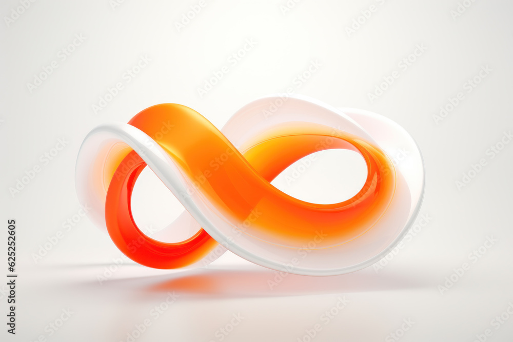 Symbole infini en 3D avec un rendu laqué brillant en orange et blanc sur un fond uni lumineux. Symbole d'infini et d'éternité appelé lemniscate Symbole infini en 3D avec un rendu laqué brillant en orange et blanc sur un fond uni lumineux. Symbole d'infini et d'éternité appelé lemniscate