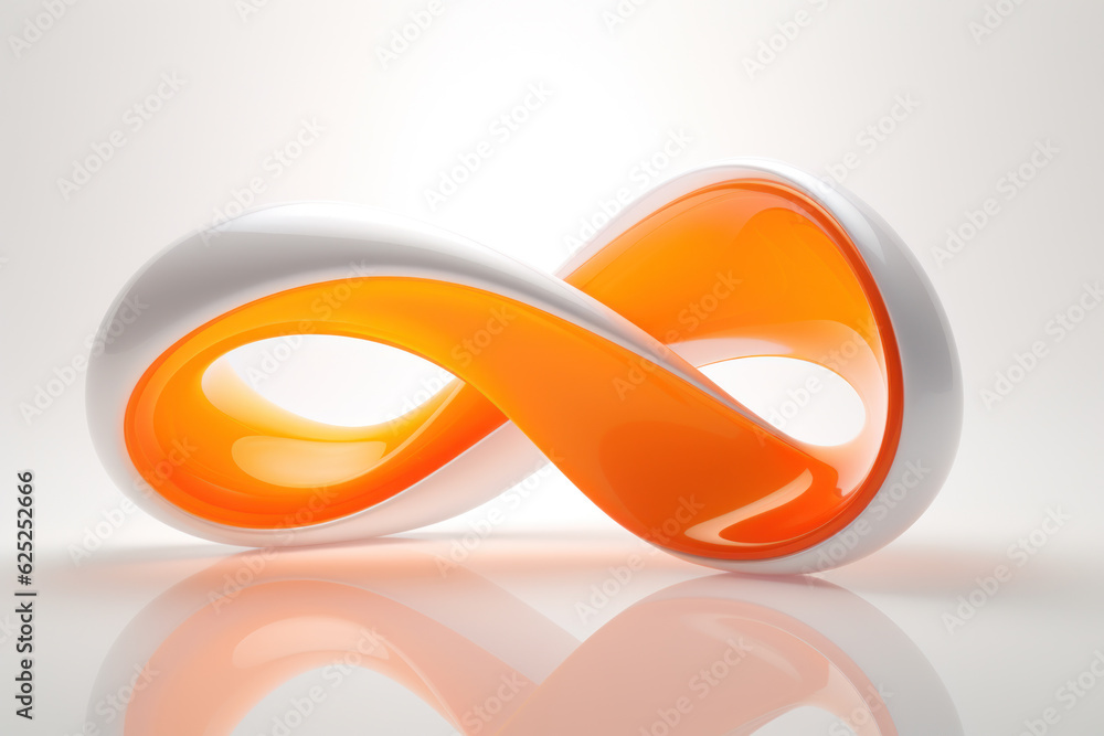 Φωτογραφία Symbole infini en 3D avec un rendu laqué brillant en orange et blanc sur un fond uni lumineux