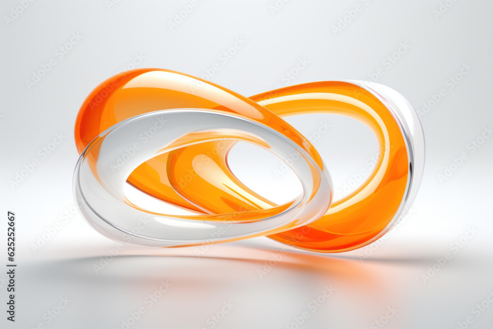 Φωτογραφία Symbole infini en 3D avec un rendu laqué brillant en orange et blanc sur un fond uni lumineux