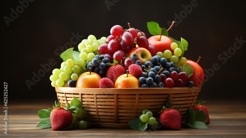  a basket filled with lots of fruit on top of a table.  generative ai