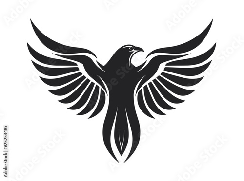 Raven black and white logo, vector illustration
