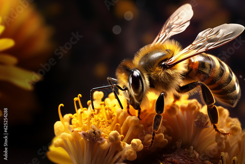 Vibrant AI generator illustration of very realistic bee searching for pollen © Alicina