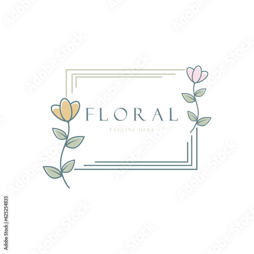 Elegant floral and leaf frame. Delicate botanical vector illustration for labels, spas, corporate identity, and wedding invitations