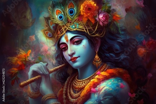 Beautiful image of lord krishna on painted background