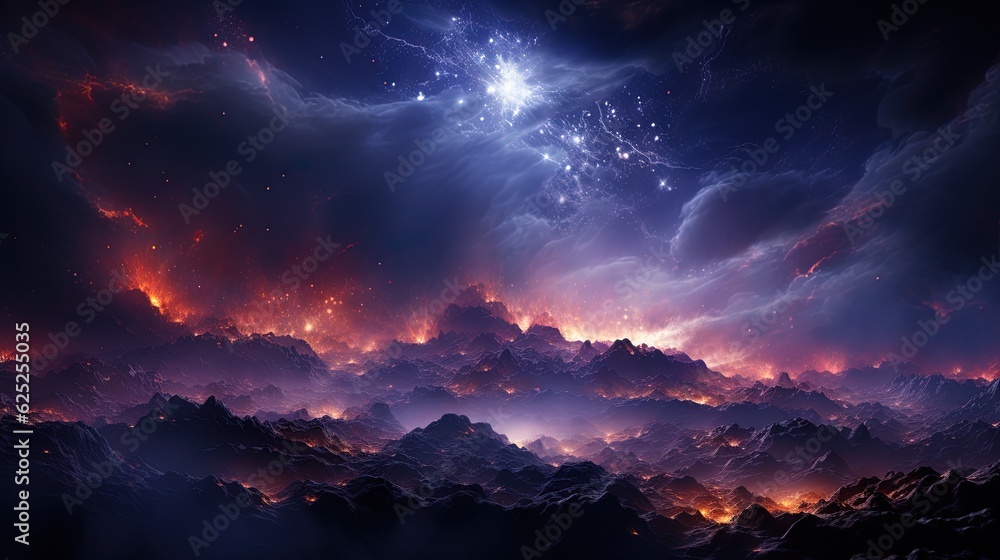  a view of a sky filled with lots of stars and clouds.  generative ai