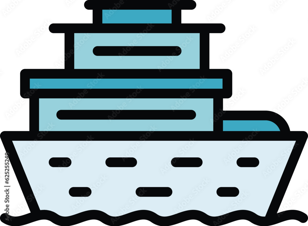 Cruise ship icon outline vector. Sea boat. Marine travel color flat Cruise ship icon outline vector. Sea boat. Marine travel color flat