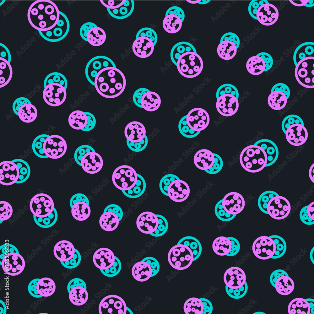 Line Cookie or biscuit with chocolate icon isolated seamless pattern on black background. Vector Line Cookie or biscuit with chocolate icon isolated seamless pattern on black background. Vector