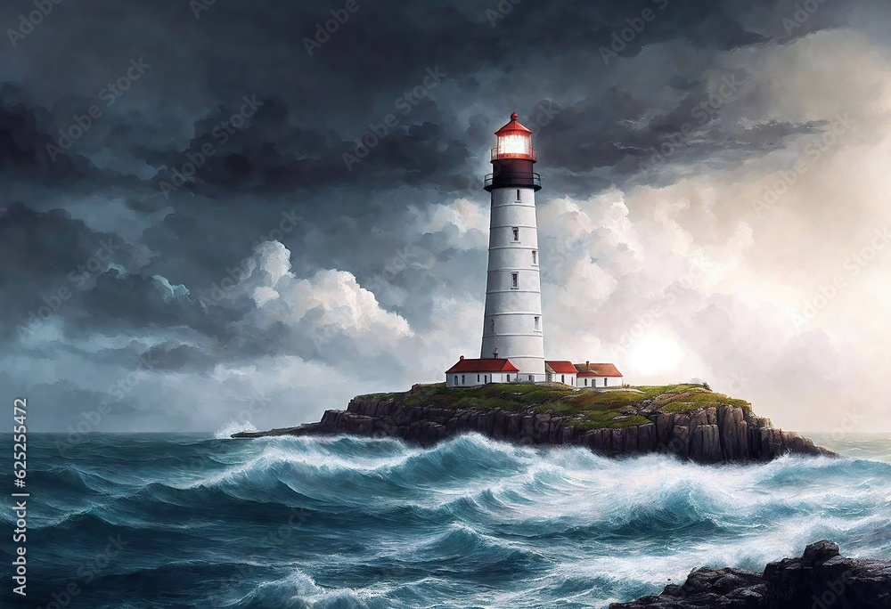Lighthouse on a Stormy Day created with Generative AI.